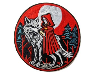 Little Red Riding Hood Tames the Wolf.  Embroidered Iron On Patch 3" Original