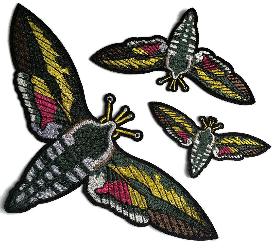 Moth Embroidered Quality Iron on Jacket Back Patch - 3 Sizes 6" - 13.5 ...