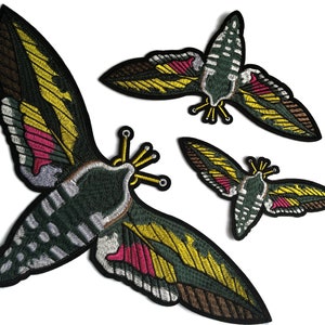Moth embroidered quality iron on jacket back patch - 3 sizes 6&quot; - 13.5&quot;