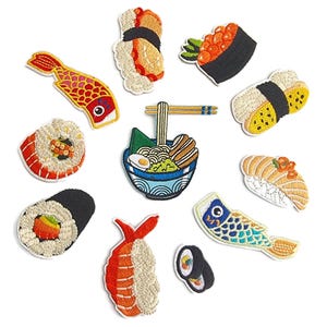 Sushi Patches Japanese Food Embroidered Quality Iron On Patch Set 8 or 11 pieces