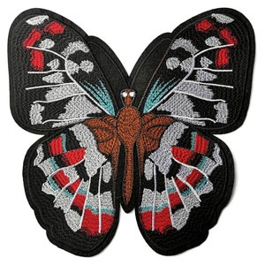 Huge Black White and Red Butterfly Embroidered Patch 10&quot;