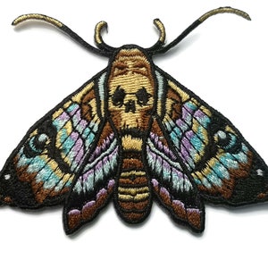 Death Head Moth Embroidered Patch Occult Mystic Lecter Skull Biker Iron On image 1