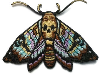 Death Head Moth Embroidered Patch Occult Mystic Lecter Skull Biker Iron On