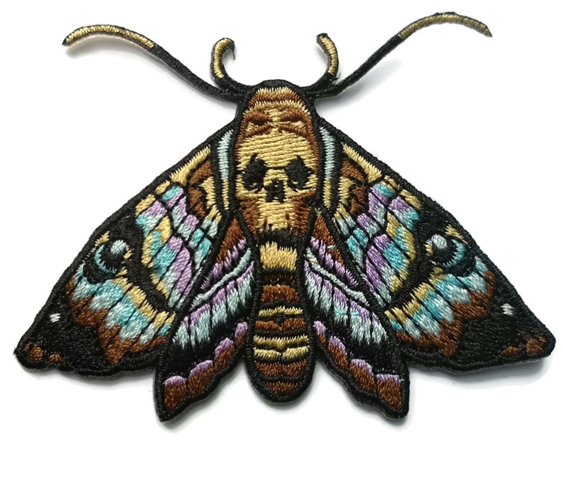 Death Head Moth Embroidered Patch Occult Mystic Lecter Skull Biker Iron On image 1