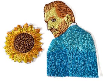 Vincent van Gogh with Sunflower Embroidered Patch Iron On Set