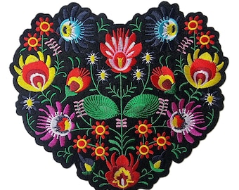 Large Quality Flower Heart Patch Embroidered Retro Applique Iron On Scandi 7.5&quot; Ref A9
