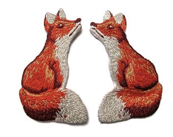 Pair Embroidered Gazing Red Fox Patches Iron On Countryside Applique