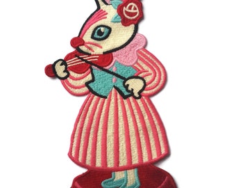 Circus Performing Rabbit Playing the Violin Soft Tapestry Applique patch 9.5"