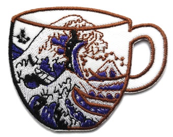 Hokusai Embroidered Iron On Patch Storm in A Teacup