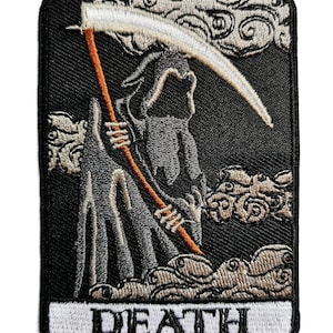 Fer brodé sur des écussons de cartes de tarot vintage, soleil, lune, mort, force, amants, empereur, impératrice, magicien et étoile Death