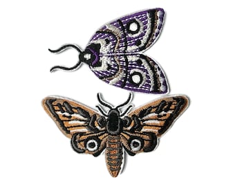 Pair of Moth Embroidered Patches Insect Butterfly Iron On