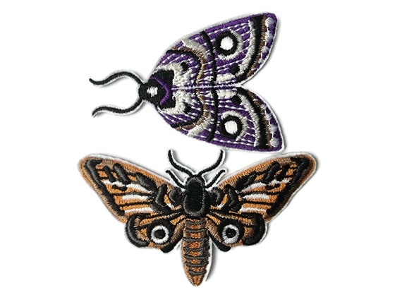 Pair of Moth Embroidered Patches Insect Butterfly Iron On
