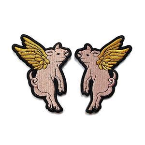 Cochons volants médiévaux brodés avec ailes d'or fer sur patch Folklore