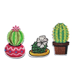 Set med 3 broderade kaktusmärken, strykbara, för hantverk och kläder (set C)