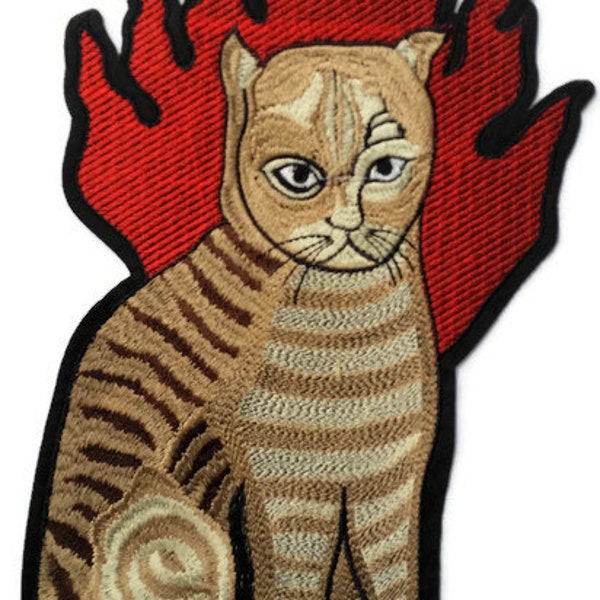 XL Brodé Cat Flames Medieval Iron On Jacket Surreal Patch 13 »