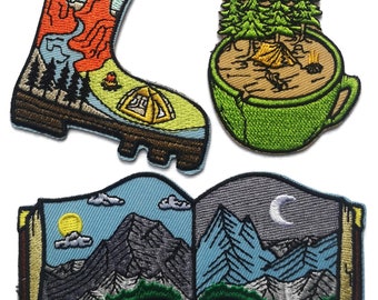 Embroidered Iron On Patches Camping Nature Wilderness Single or Set of Three