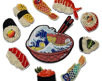 Sushipatches Japans eten geborduurde opstrijkpatches, klein, medium of groot