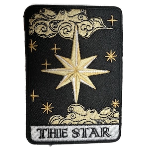 Fer brodé sur des écussons de cartes de tarot vintage, soleil, lune, mort, force, amants, empereur, impératrice, magicien et étoile The Star
