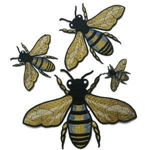Gold embroidered quality bee iron on jacket back patches  - 4 sizes 8cm - 27 cm