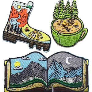 Embroidered Iron On Patches Camping Nature Wilderness Single or Set of Three