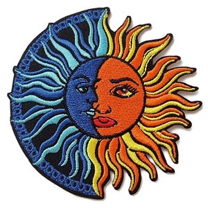 Zon en maan verliefd geborduurde patch regenboog opstrijkbaar
