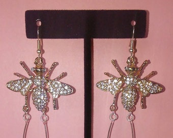 Bee/Wasp faux jeweled dangle earrings.