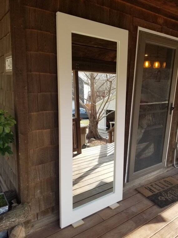 White Mirrored Sliding Barn Door 36 X 84 Etsy