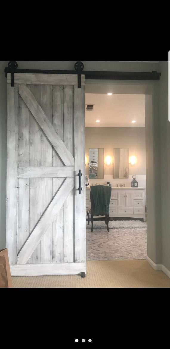 Framed British Brace Style Rustic Sliding Barn Door 84 X36 X1 5 White Chippy Paint Distressed White