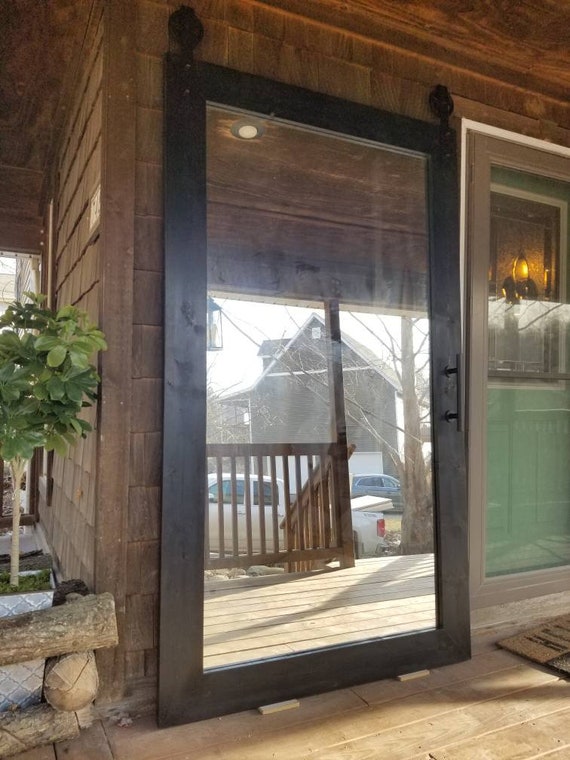 Black Rustic Mirrored Sliding Barn Door 36 X 84 Etsy