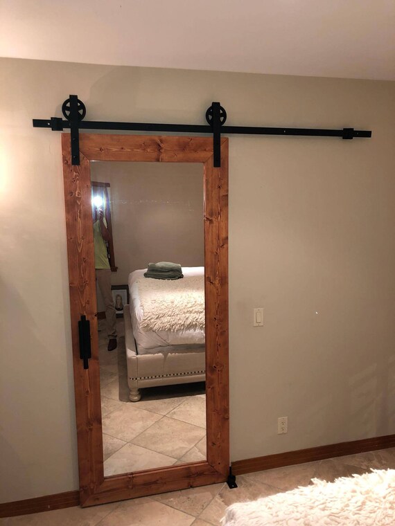 Rustic Mirrored Sliding Barn Door 36 X 84 Etsy