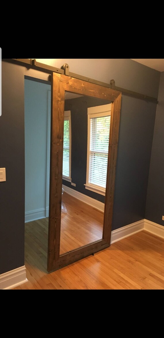 Rustic Mirrored Sliding Barn Door Dark Walnut 36 X 84