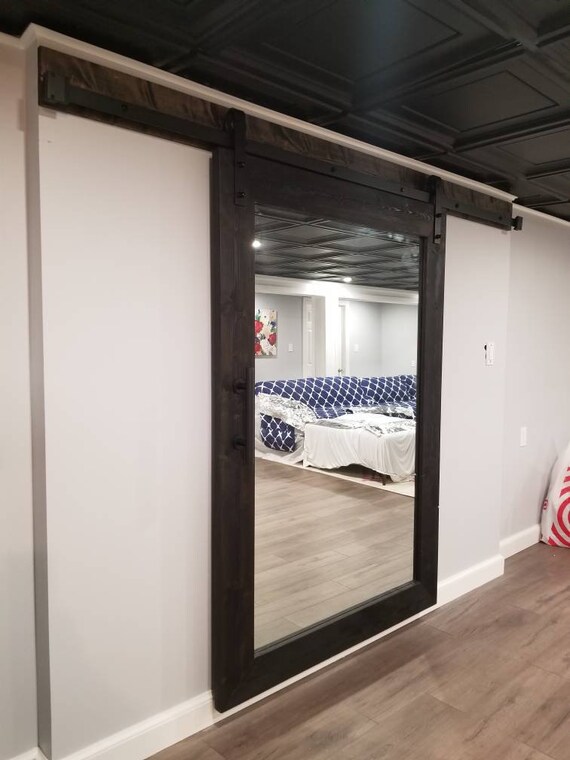 Rustic Mirrored Sliding Barn Door 36 X 84 Etsy