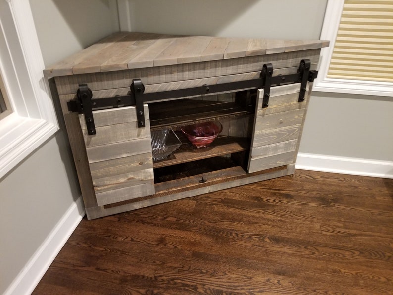 Rustic Sliding Barn Door Entertainment Center Corner Unit Etsy
