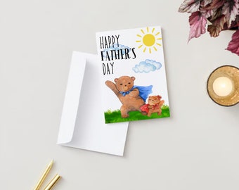 Fathers Day Card, Greeting Card for Dad, Printable Bear Card for Daddy, I Love You Dad, Papa Bear, Super Dad, Blank Foldable Card