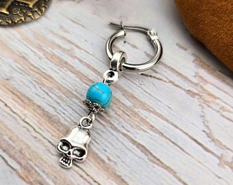 Pirate Turquoise & Skull Hoop Single Earring