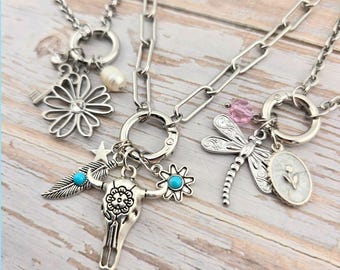 Custom Chunky Carabiner Charm Necklace with Interchangeable Charms