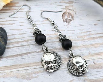 Ladies Pirate Silver Skull Earrings