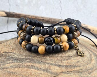 Beaded Pirate Bracelets, Adjustable Unisex Stacking Bracelets, Leather
