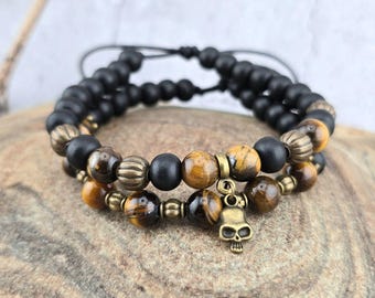Tiger's Eye Pirate Bracelets, Leather Unisex Stacking Bracelets