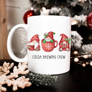 Cocoa Brewing Crew Mug, Christmas Gnomes Coffee Mug, Christmas Mug, Gnomes, Christmas Exchange Gift, Co-worker Office Gift, Ceramic Mug 11oz