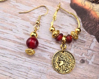 Pirate A-Symmetrical Gold & Red Earrings