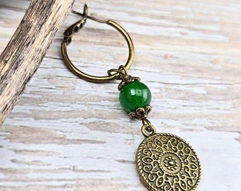 Pirate Jade & Bronze Coin Single Hoop Earring