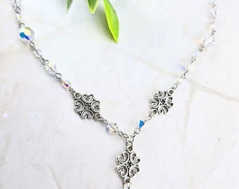 Elf Crystal & Glass Beaded Silver Necklace