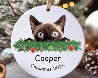 シャム猫のクリスマスオーナメント：パーソナライズされた陶器のペット