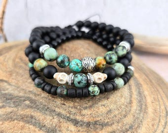 Beaded Pirate Bracelets, Adjustable Unisex Stacking Bracelets, African Turquoise