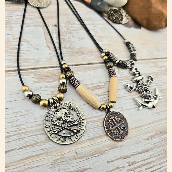 Custom Pirate Medallion Necklace with Beads