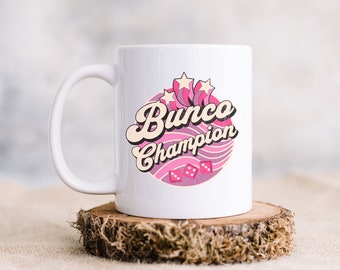 Taza Bunco Champion Bunco, taza de estilo retro Bunco Champion, 11 oz. Taza de café de cerámica, taza de café Bunco, caliente o fría, regalo para el jugador Bunco