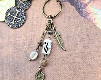 Pirate Skull & Picture Jasper Bronze Hoop Single Earring