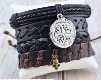 Pirate Leather Stacking Bracelets Unisex