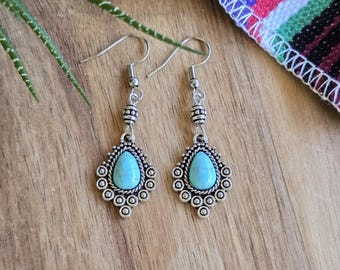 Silver Turquoise Drop Southwestern Earrings